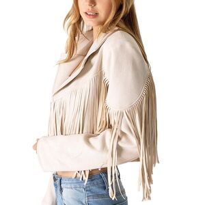 Cream Suede Fringe Women's Jacket